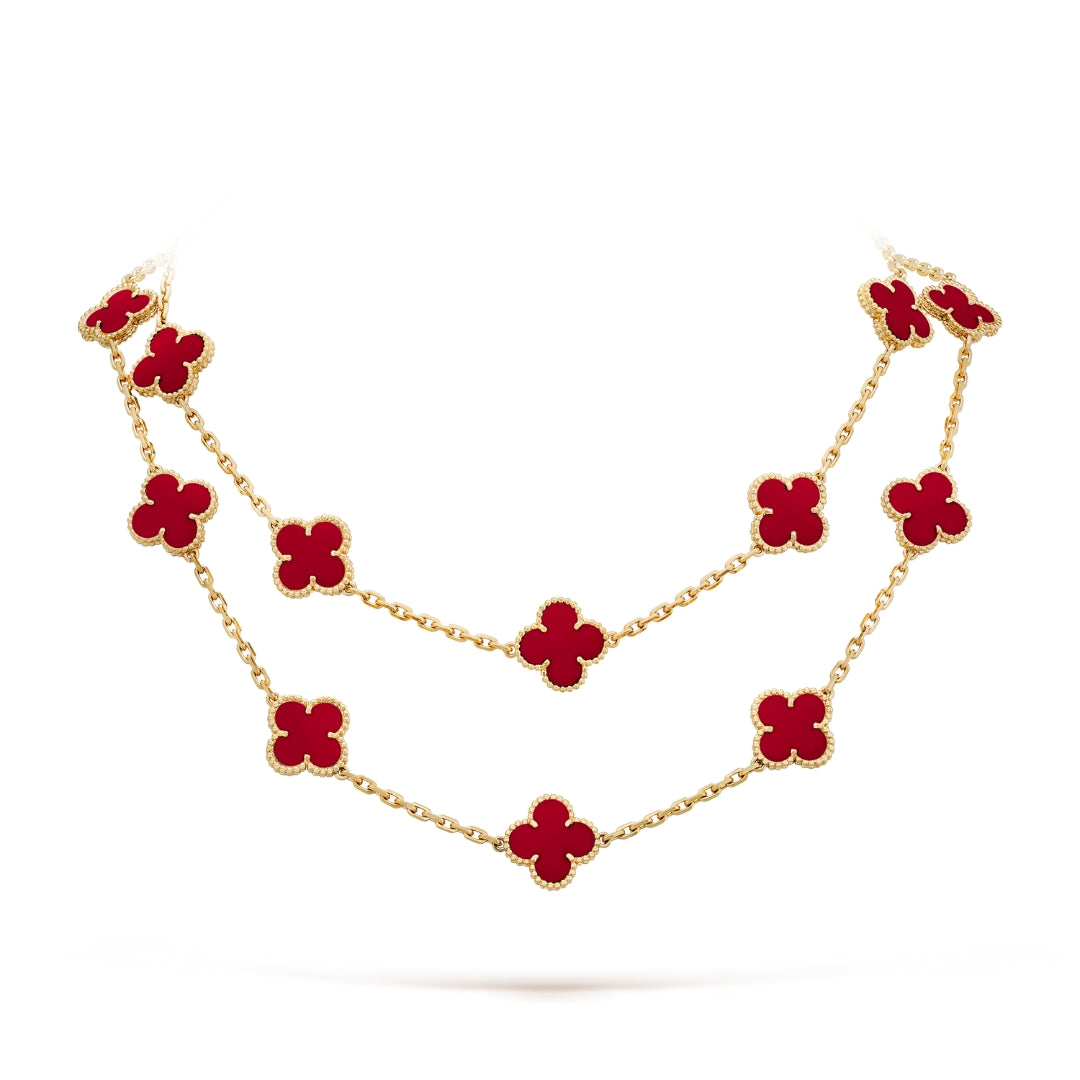 Van Cleef & Arpels Vintage Alhambra Necklace 20 Motifs Carnelian 18K Yellow Gold