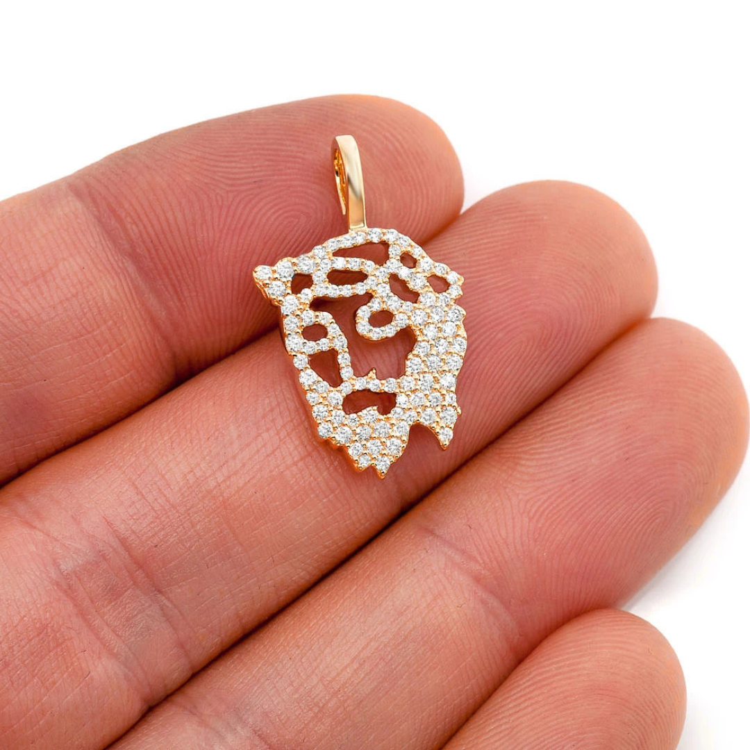 Colgante de diamante de 0,65 quilates con silueta de Jesús en oro macizo de 14 quilates