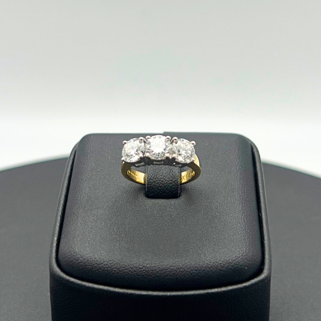 2.00ct Diamond Claw Set Trilogy Ring 18K Yellow & White Gold