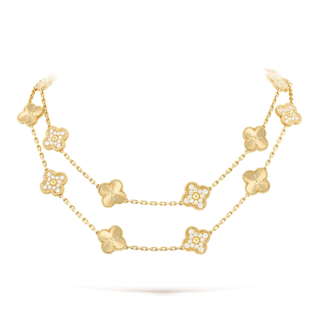 Van Cleef & Arpels Vintage Alhambra Necklace 20 Motifs Diamond 18K Yellow Gold