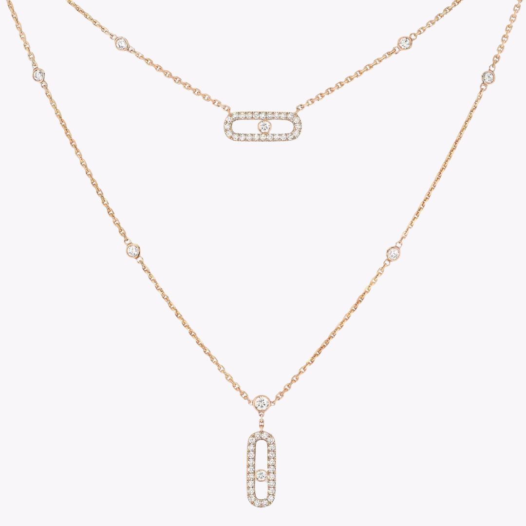 Move Uno 2 Rows Pavé Diamond Necklace 18ct Gold