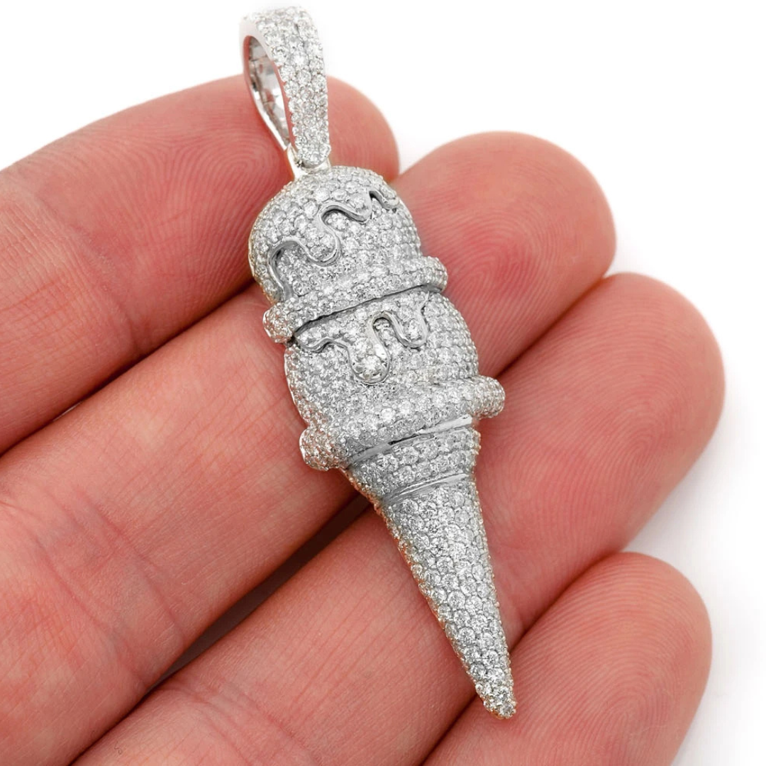 3.25ct Diamond Double Scoop Ice Cream Pendant 18K Solid Gold