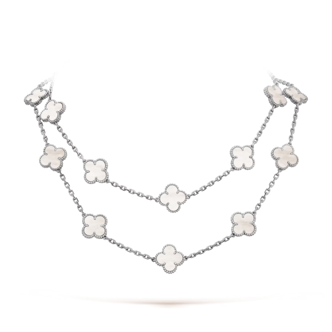 Van Cleef & Arpels Vintage Alhambra Necklace 20 Motifs Mother-Of-Peal 18K White Gold