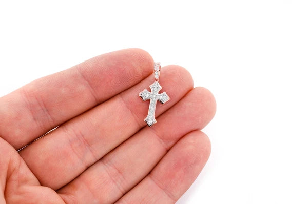 0.25ct Diamond Rounded Cross Pendant 14K Solid Gold