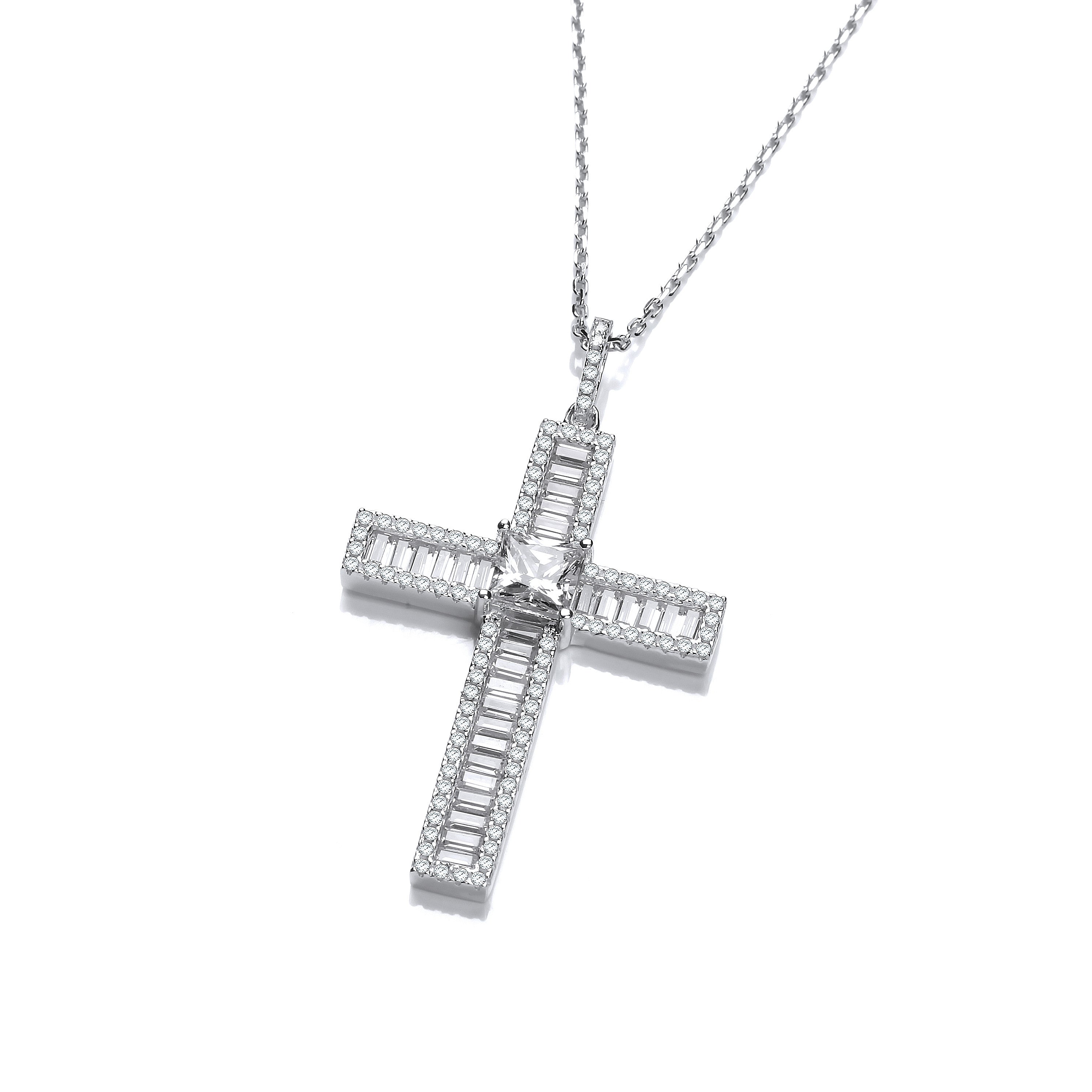 Micro Pave Baguette CZs Cross with Chain