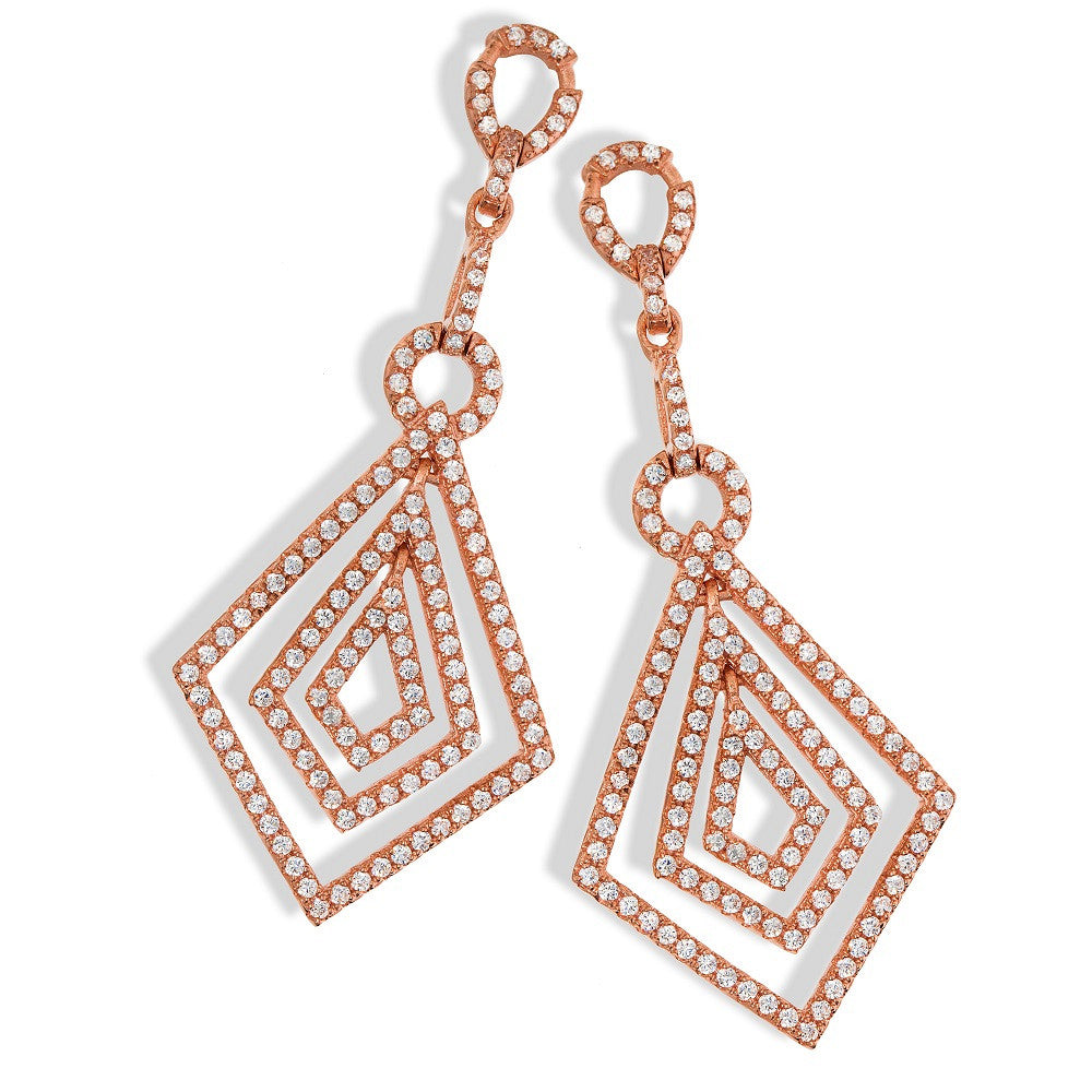 Micro Pave  Rose Coated  Fancy Drop Cz Earrings