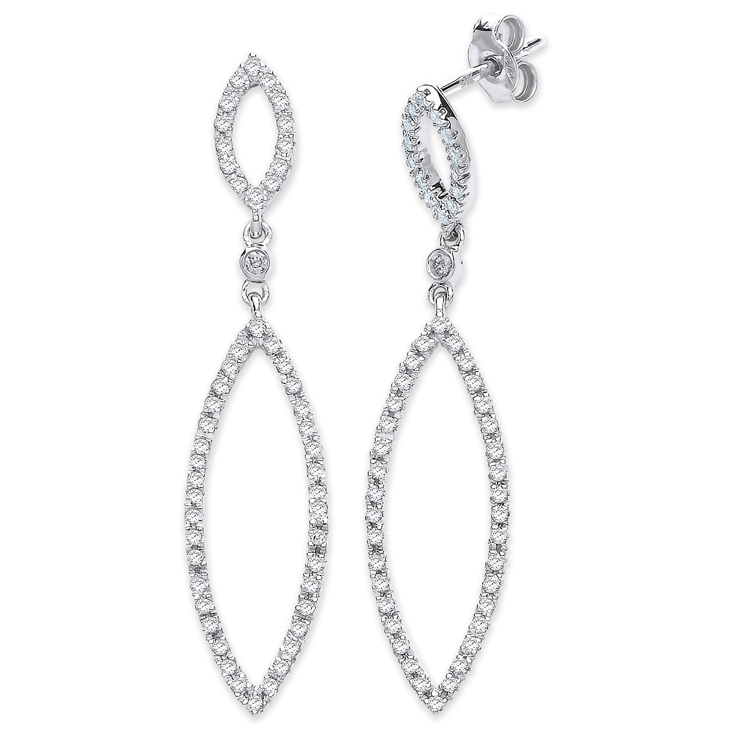 9ct White Gold Brilliant Cut 0.50ct Diamond Fancy Oval Hoop Drop Earrings