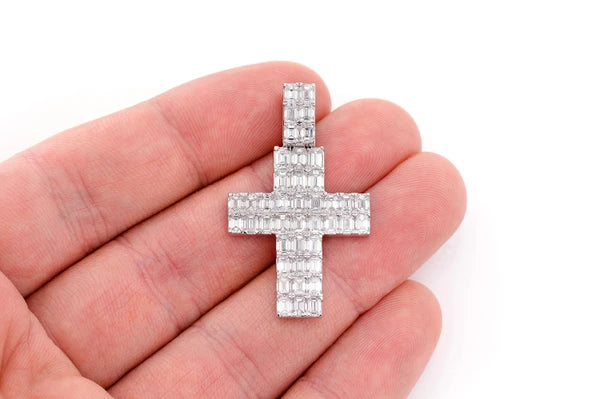 Erkals Jewellers Emerald Cross Pendant 18K White Gold Diamond 6.00ctw