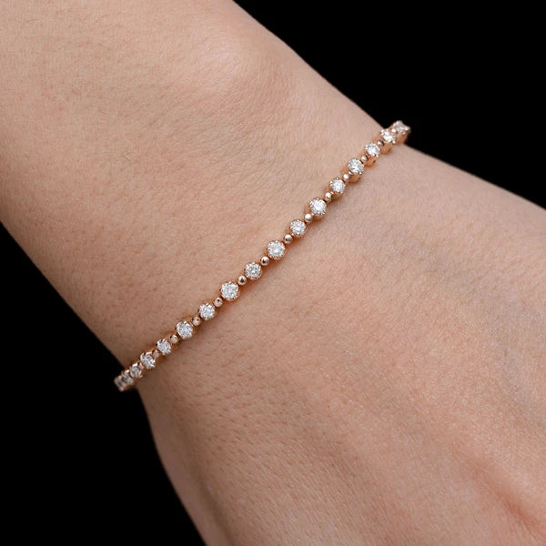 Erkals Jewellers Beaded Crown Set Diamond Link Bracelet 18K Gold 1.75ctw