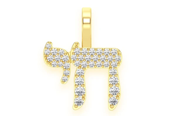 0.30ct Diamond Chai Pendant 14K Solid Gold