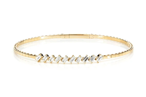 Erkals Jewellers Angled Diamond Baguette Flex Bangle Bracelet 18K Gold 0.85ctw