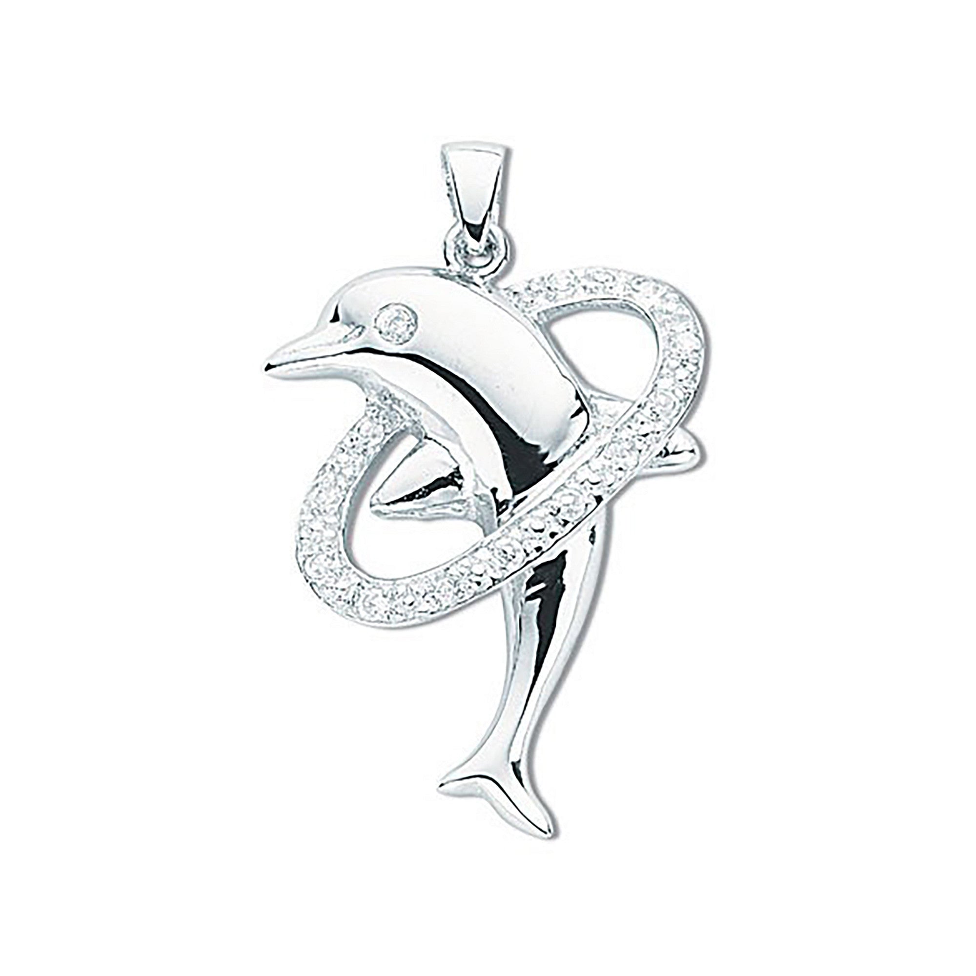 Silver Cz Dolphin Pendant