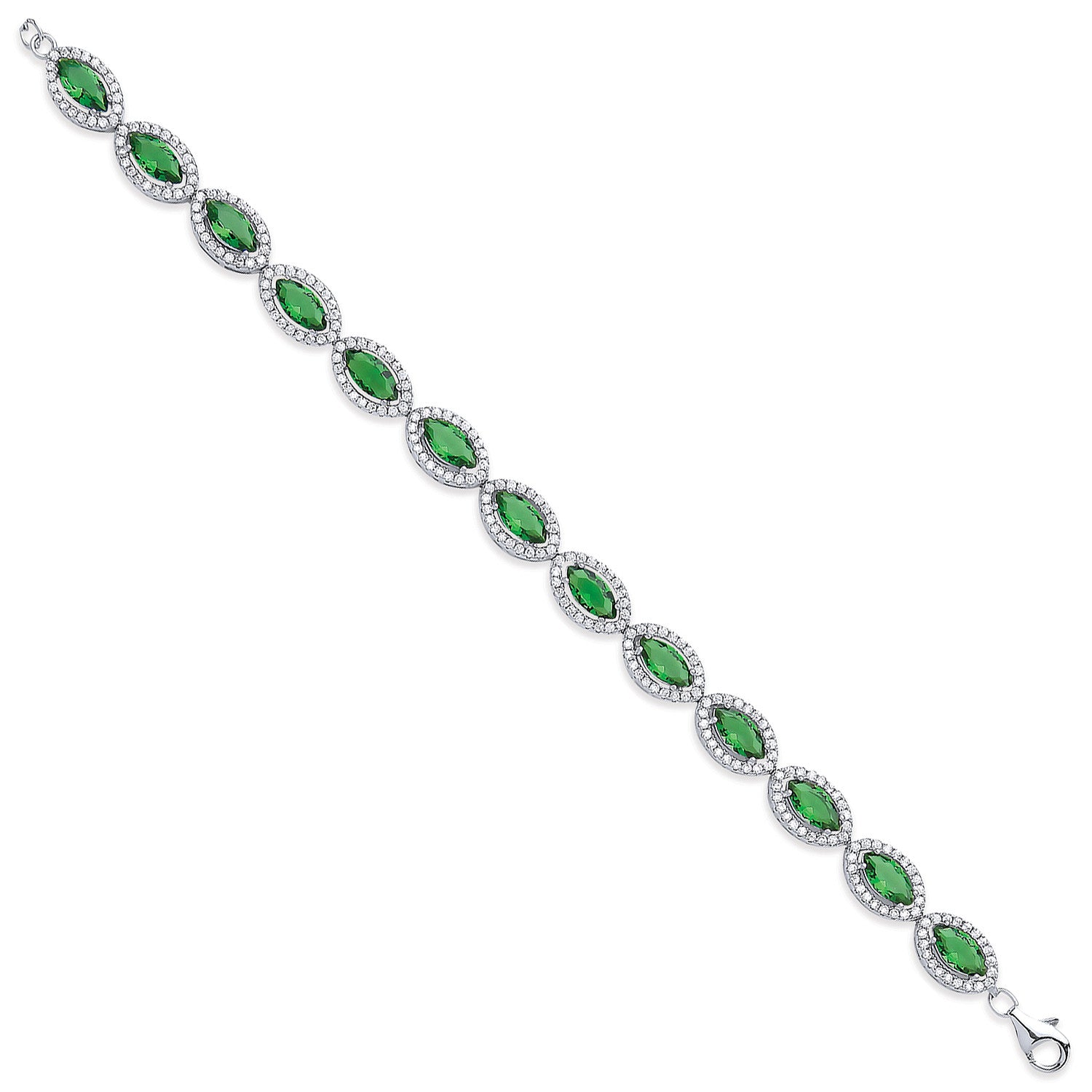 Silver 7.4mm Green Marquise Cut CZs Ladies Bracelet