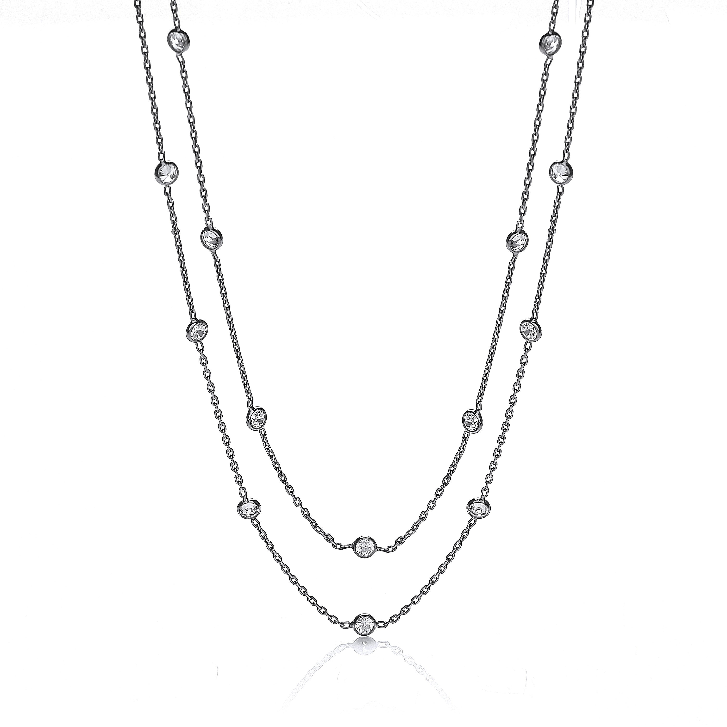 Ruthenium Coated Rubover 23 Cz's Necklace 38"