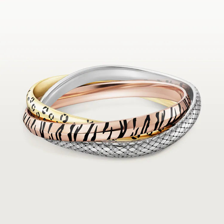 Cartier Trinity Bracelet Black Lacquer Diamonds 18K Yellow, Rose & White Gold