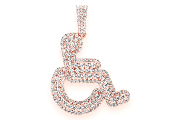 Pendentif diamant double couche 2,60 ct pour fauteuil roulant en or massif 14 carats