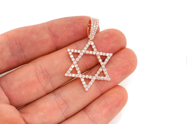 1.90ct Diamond Star Of David Pendant 14K Solid Gold