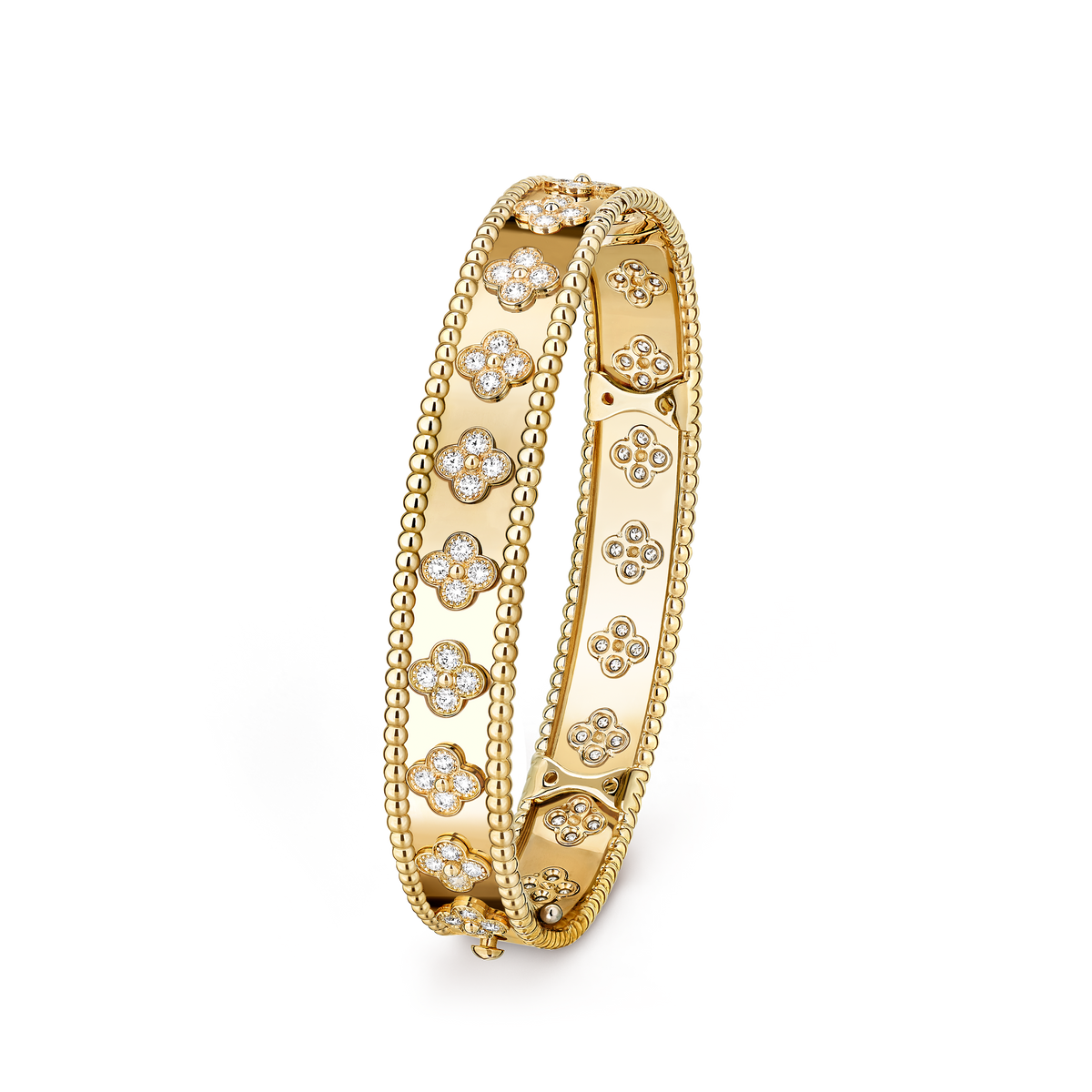 Van Cleef & Arpels Perlée Clovers Diamond Medium Bracelet 18K Yellow Gold
