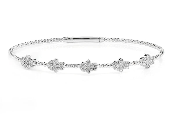 Erkals Jewellers Beaded Diamond Hamsa Flex Bangle Bracelet 18K Gold 0.30ctw