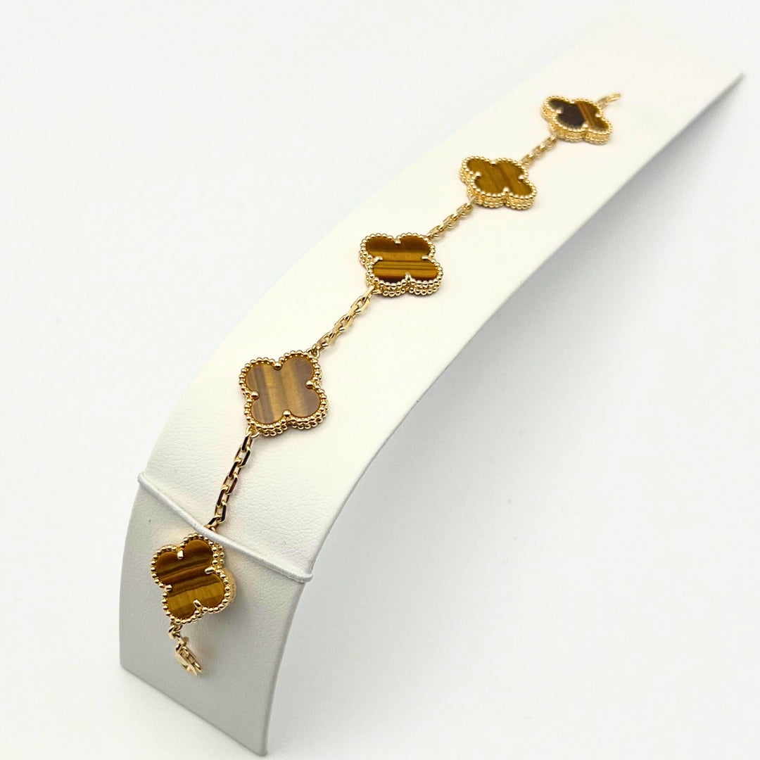 Van Cleef &amp; Arpels Bracelet Alhambra Vintage 5 Motifs Oeil de Tigre Or Jaune 18 Carats 