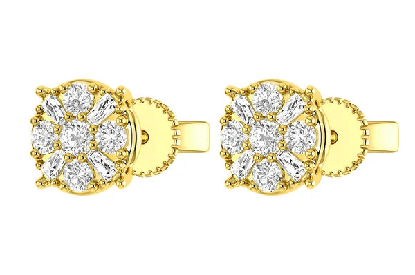 Erkals Jewellers Baguette Round Cluster Stud Earrings 18K Gold 0.45ctw