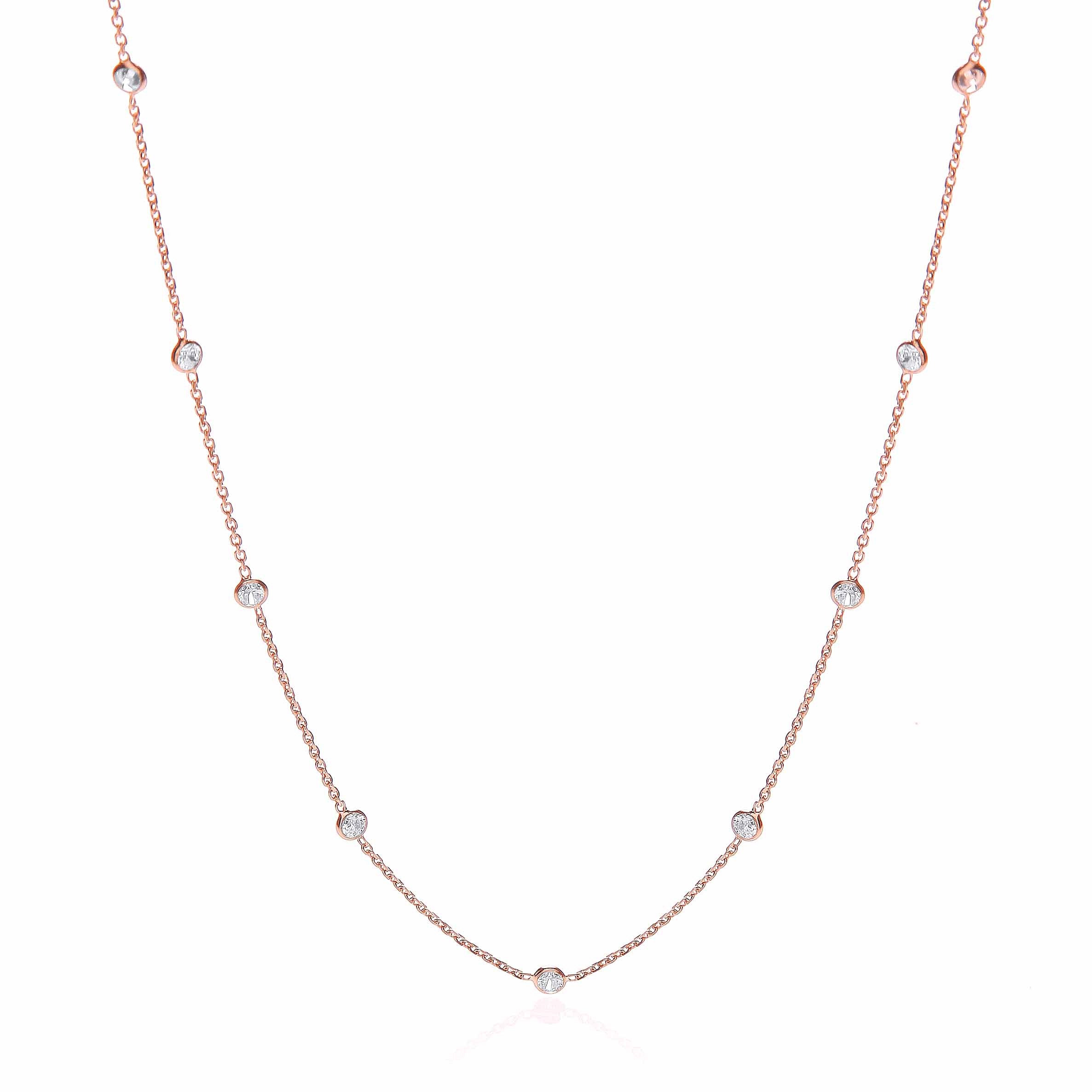 Rose Coated Rubover 11 Cz's Necklace 18"