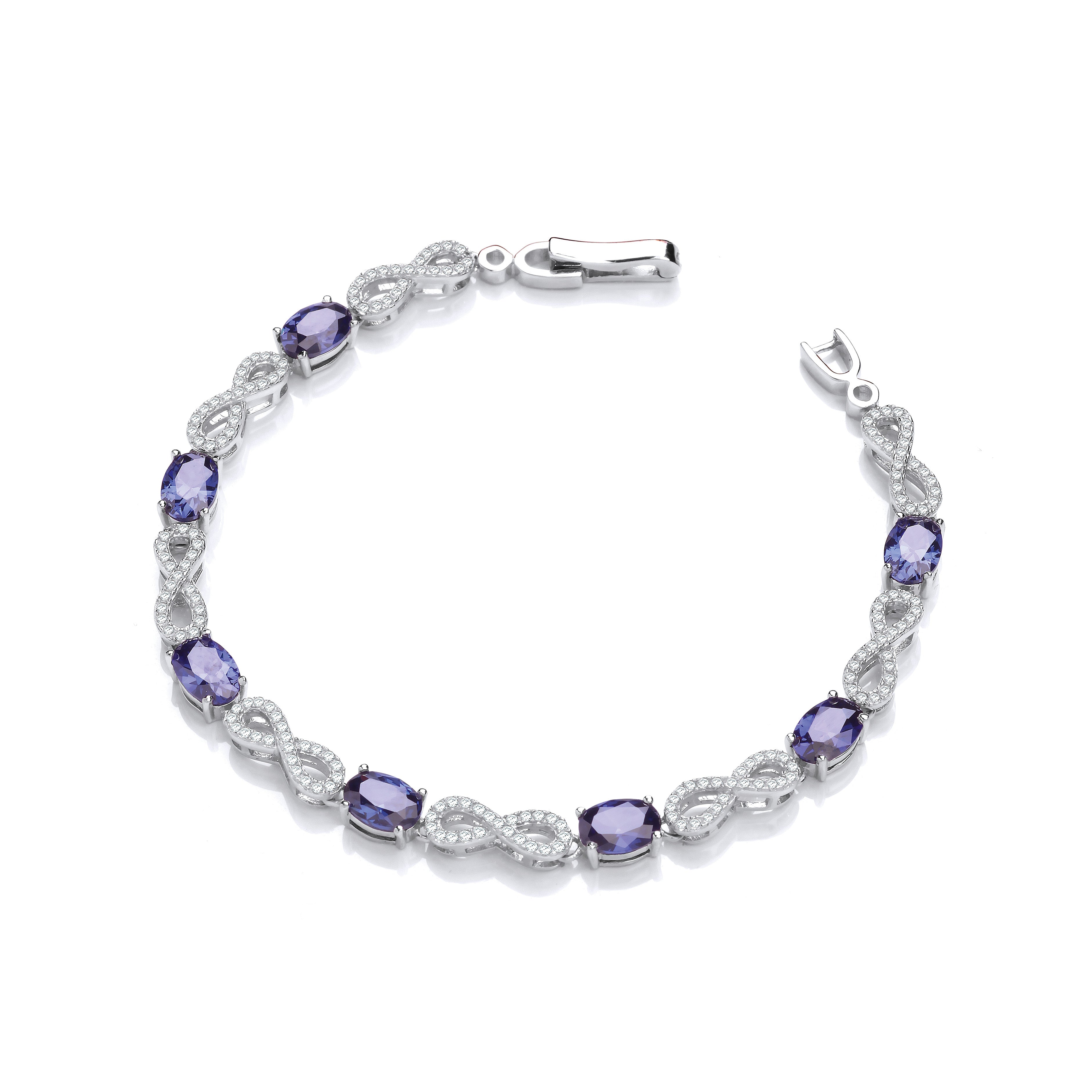 Infinity with Sapphire Blue Cz's Tennis Silver Bracelet