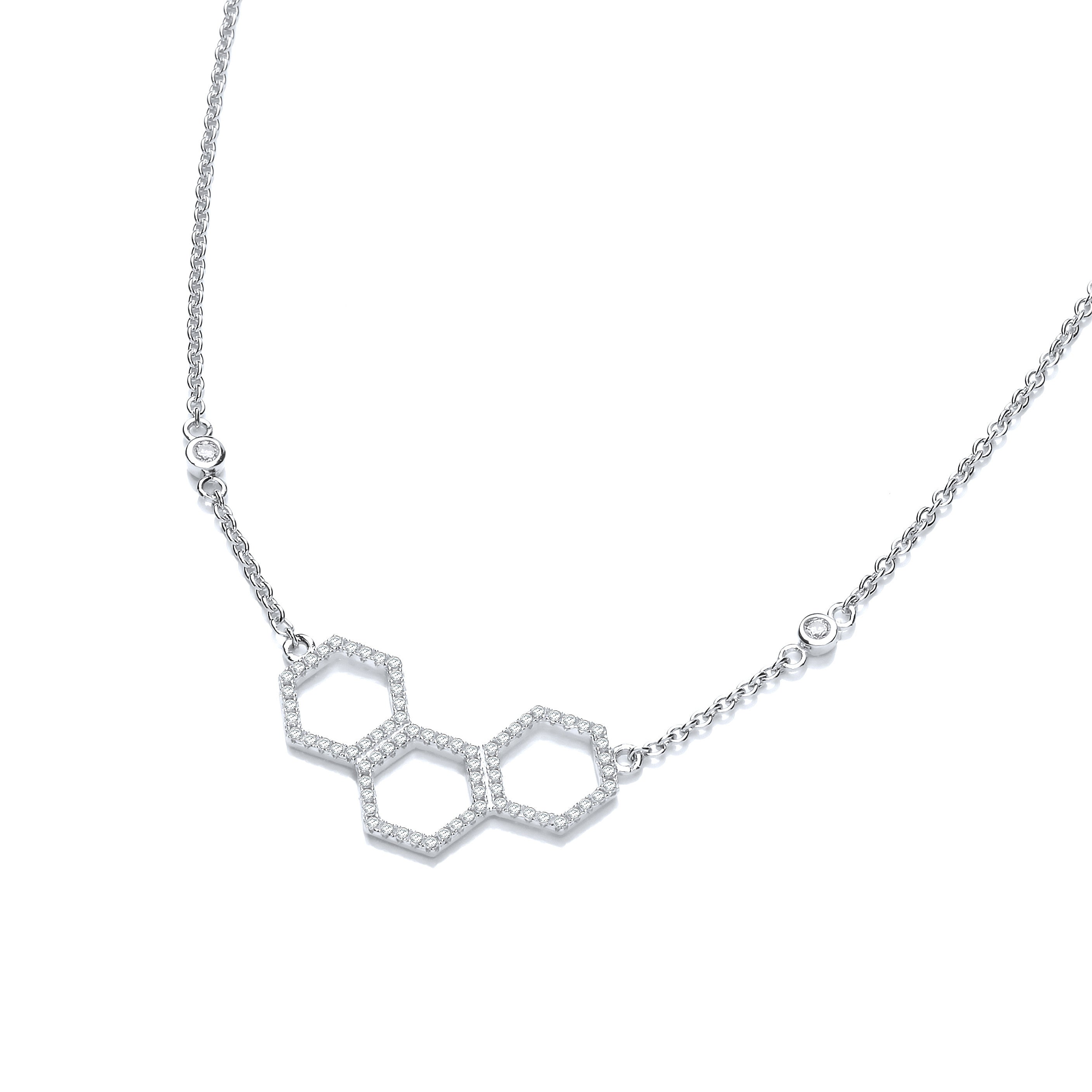 Honeycomb Style Pendant Silver Cz Necklace