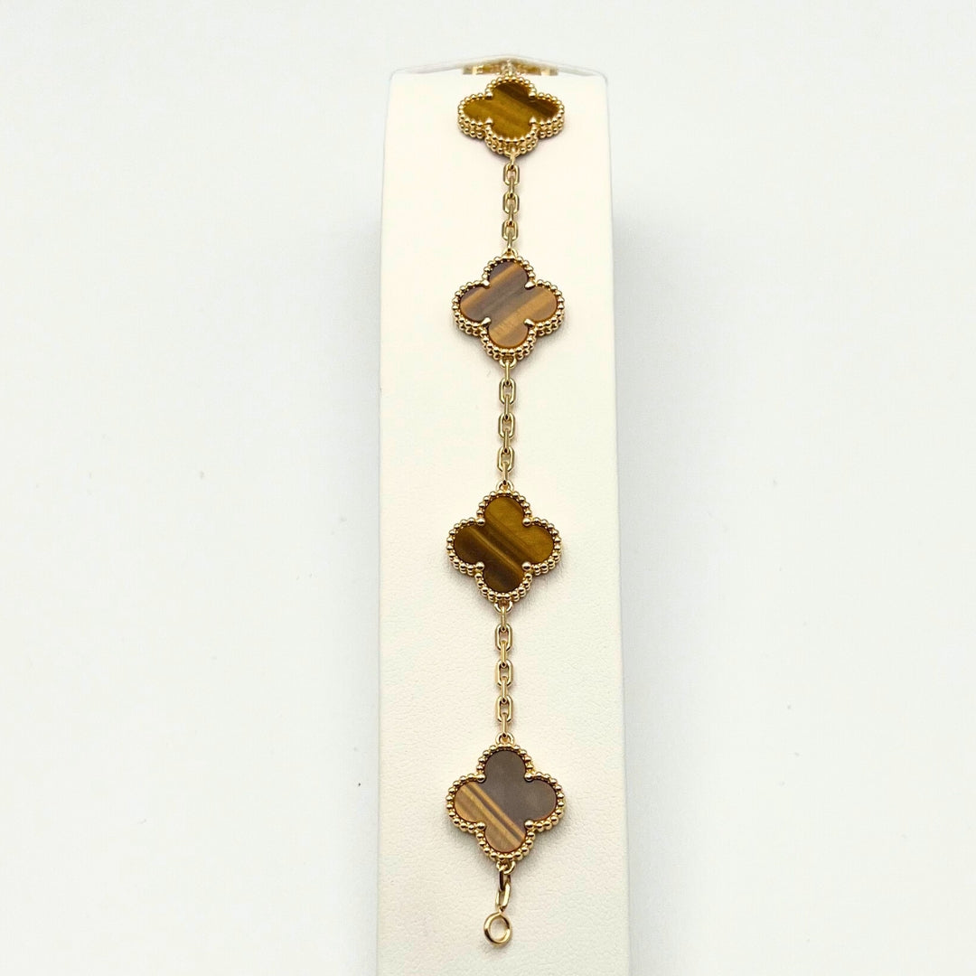 Van Cleef & Arpels Vintage Alhambra Bracelet 5 Motifs Tiger Eye 18K Yellow Gold