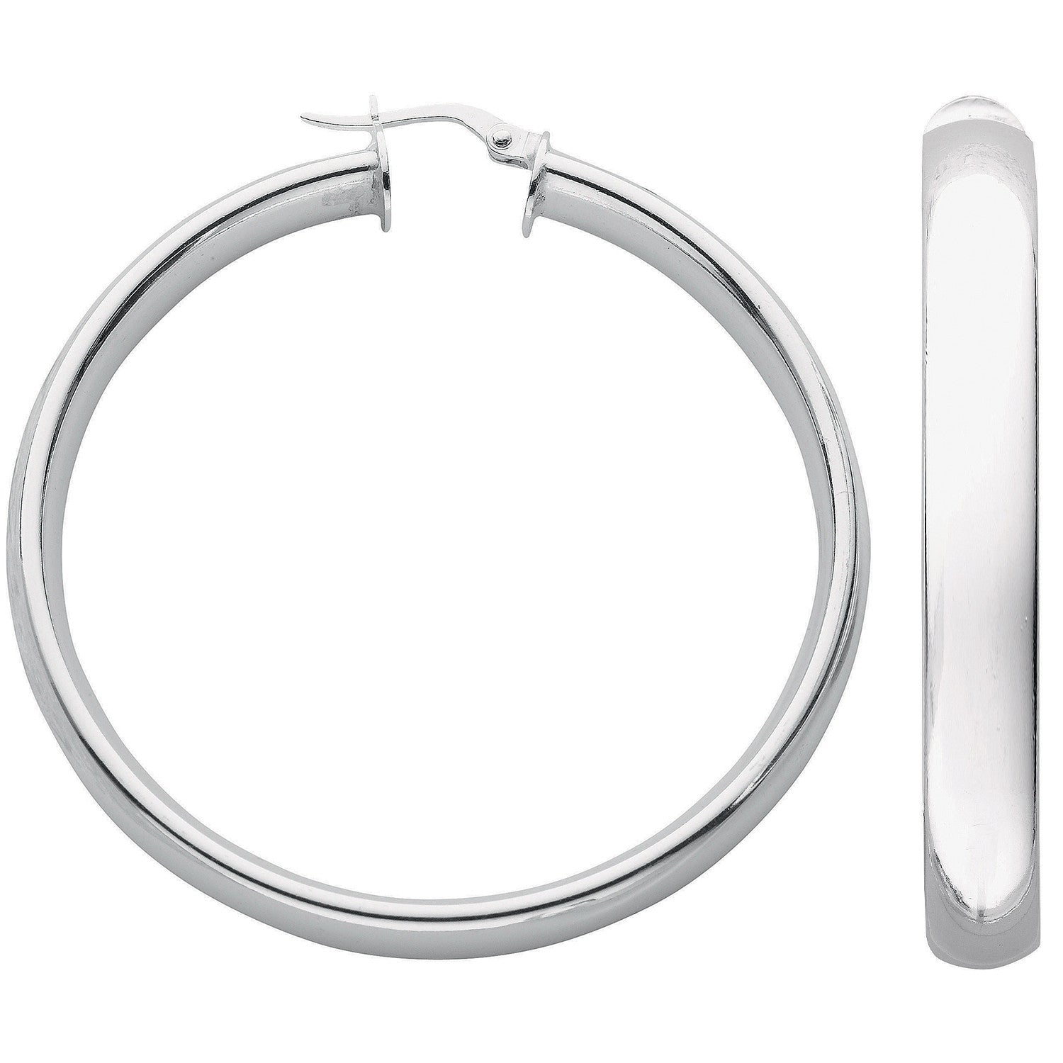 Silver D Shaped Hoop Earrings