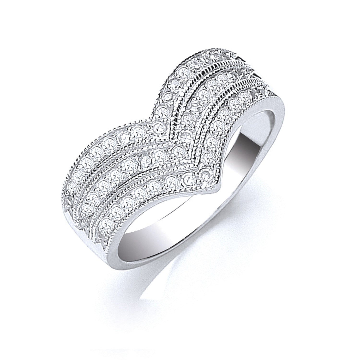 Silver Pave Set Cz Triple Wishbone Ring