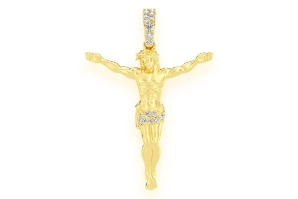 Erkals Jewellers Crucifix Half Diamond Pendant 18k Yellow Gold
