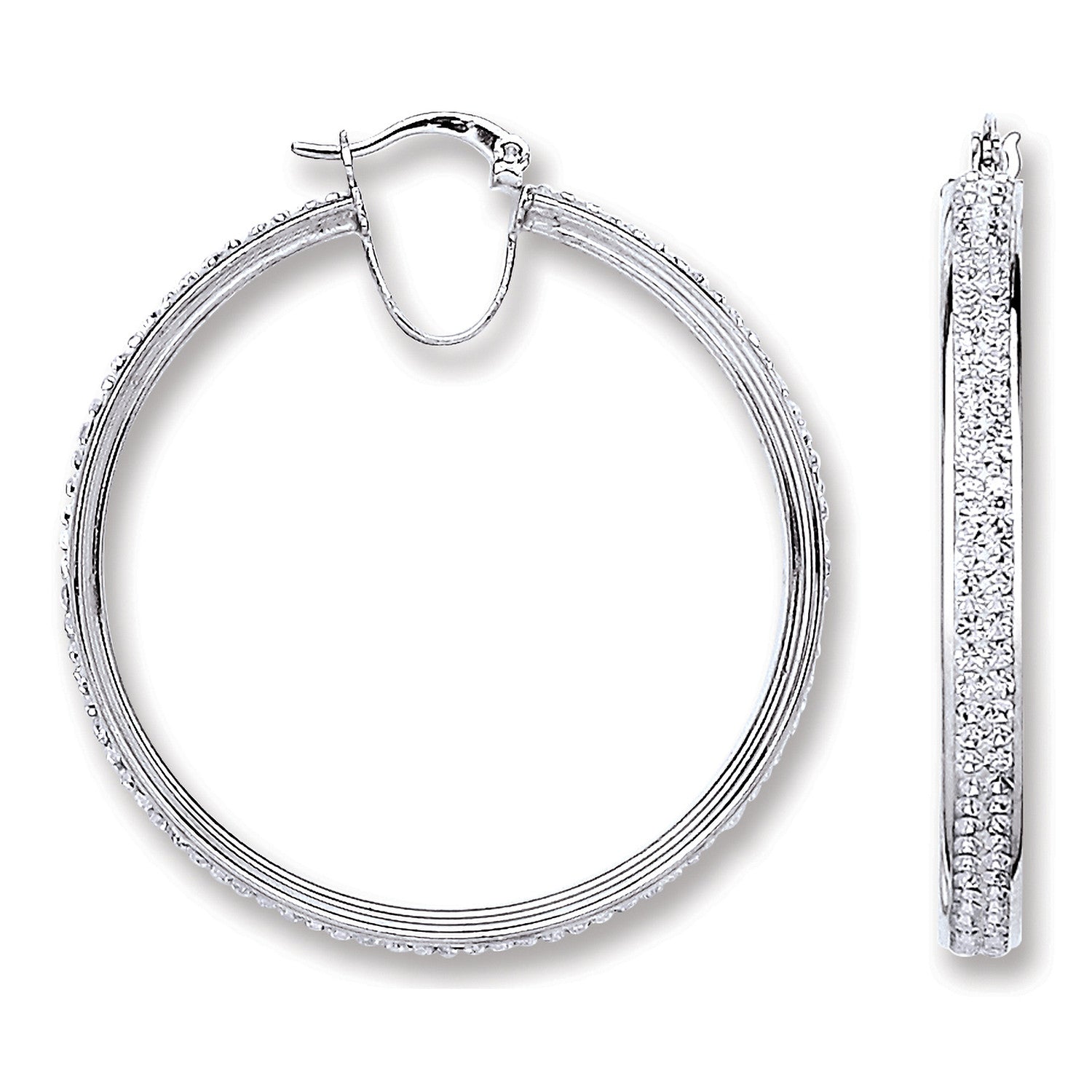 Silver Extra Large Hoop Crystal Earrings