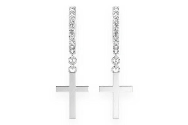 Erkals Jewellers Dangling Cross Huggie Hoop Earrings 18K Gold 0.10ctw
