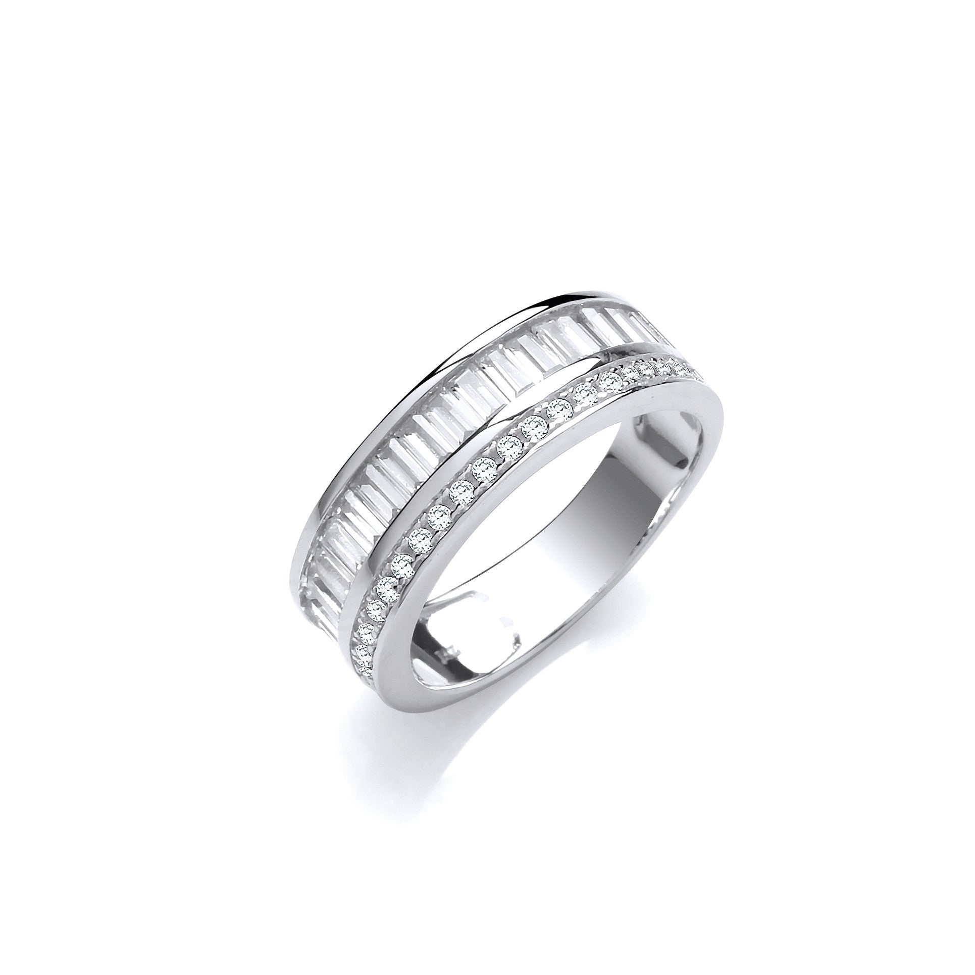 Half ET Baguette and Round Cz's Silver Ring