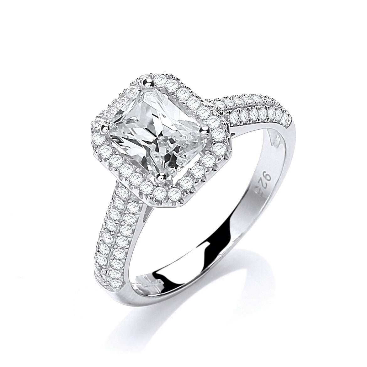 Micro Pave' Emerald Cut Centre with Shoulder Cz's Ring