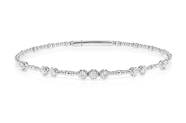 Erkals Jewellers Graduated Beaded Flex Diamond Bangle Bracelet 18K Gold 0.60ctw