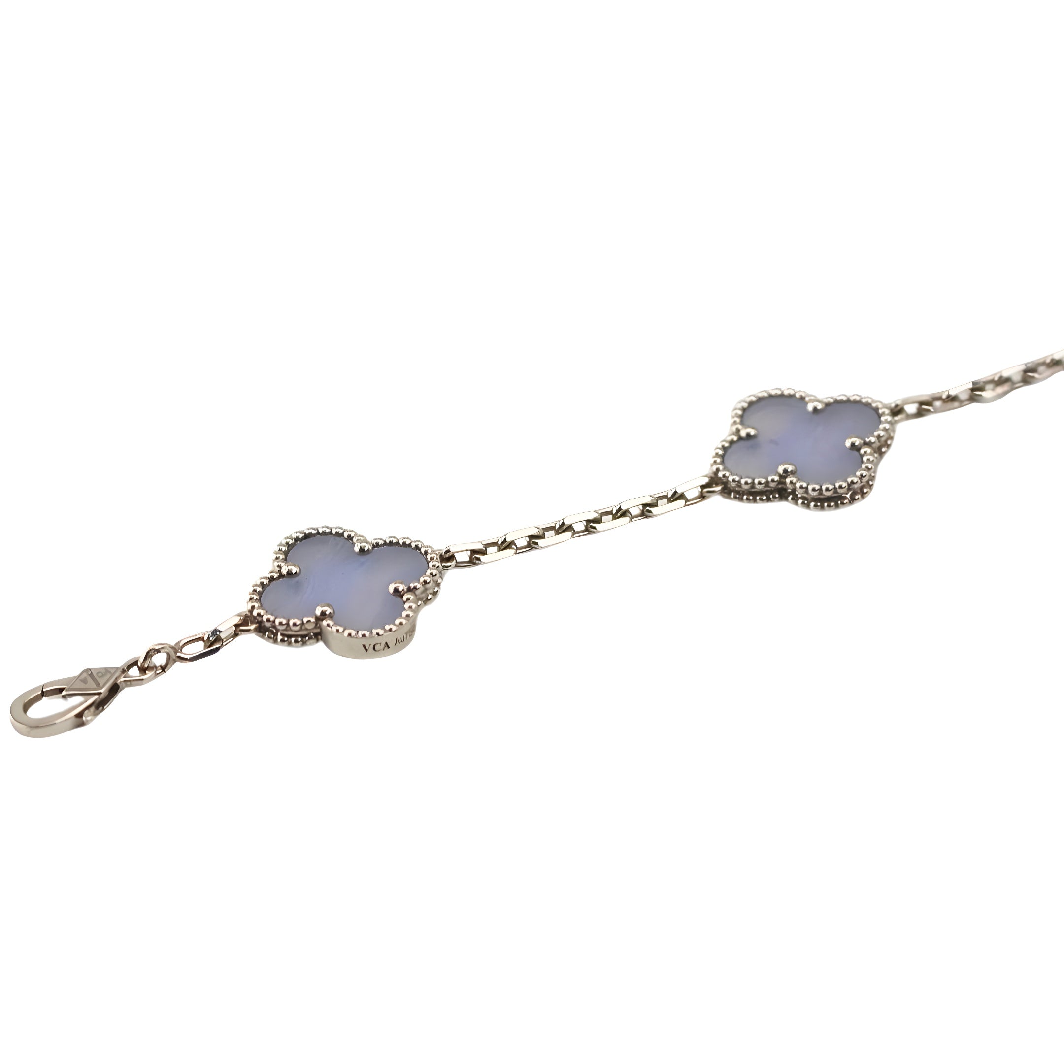 Van Cleef &amp; Arpels Bracelet Vintage Alhambra 5 Motifs Calcédoine Or Blanc 18 Carats 