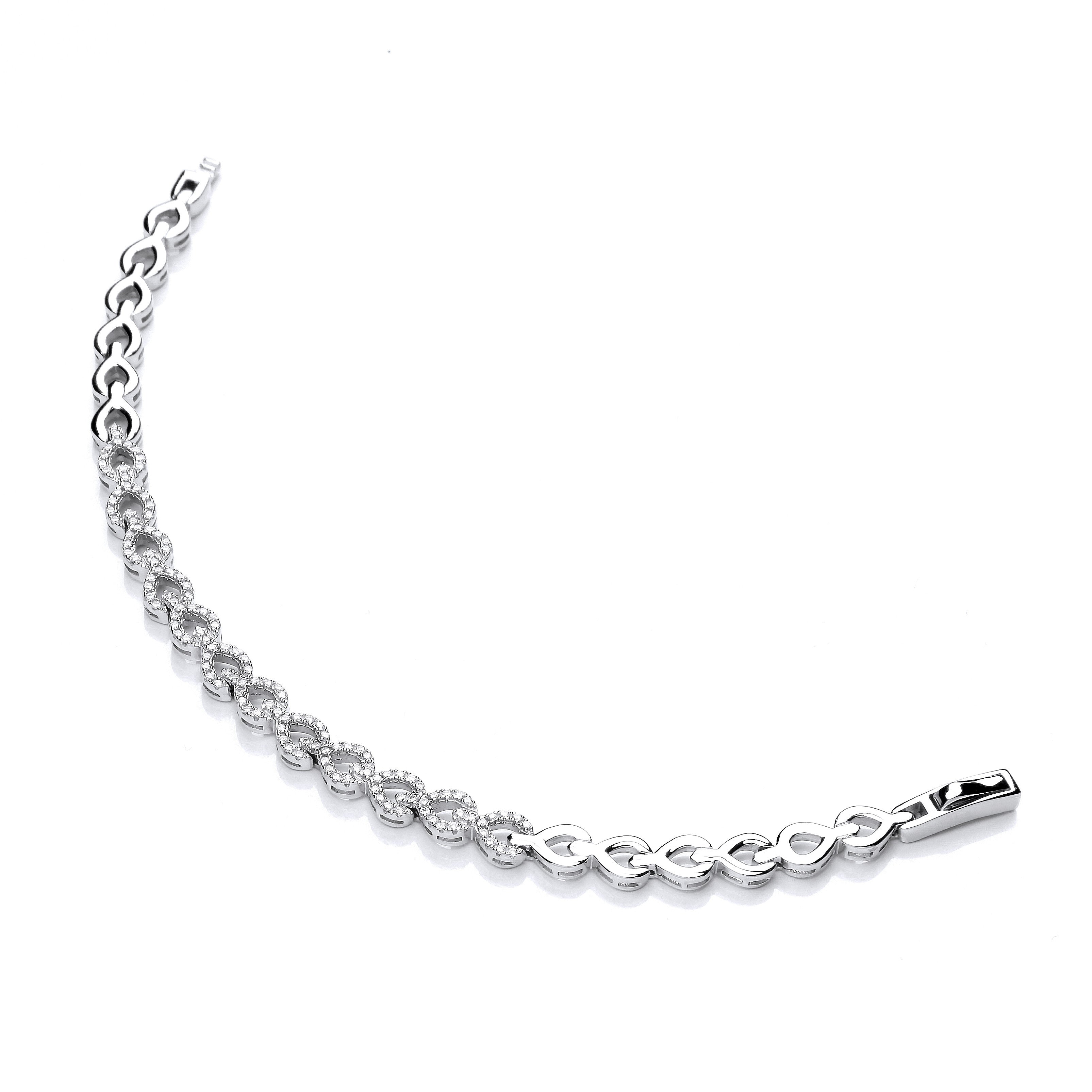 Silver CZ's Teardrop Link Ladies Silver Bracelet