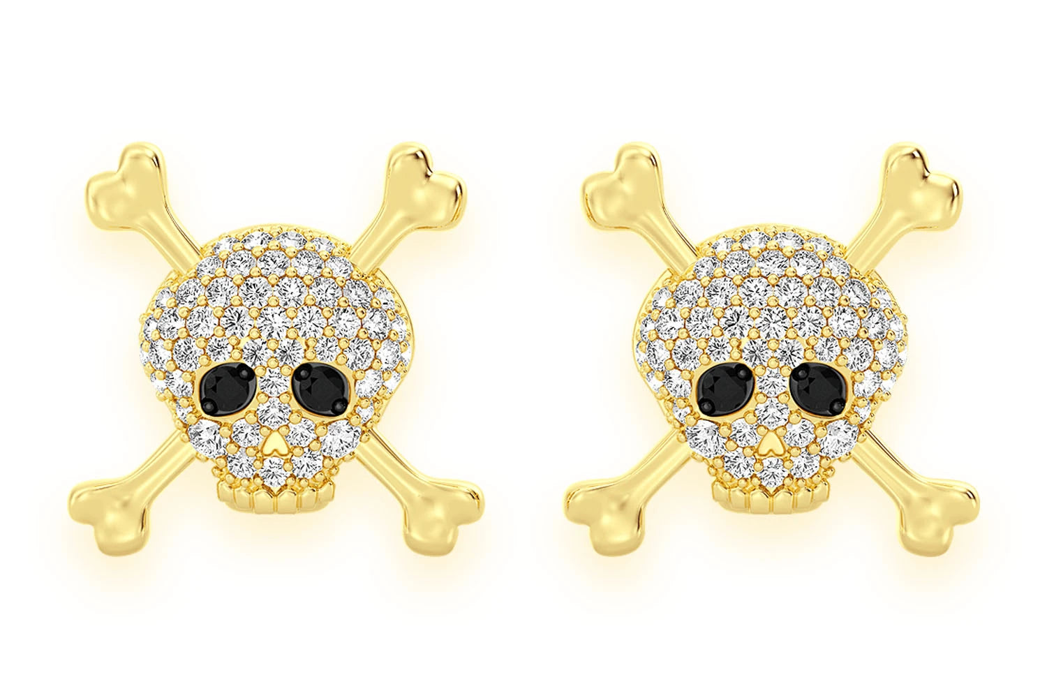 Erkals Jewellers Skull & Crossbones Stud Earrings 18K Gold 0.50ctw