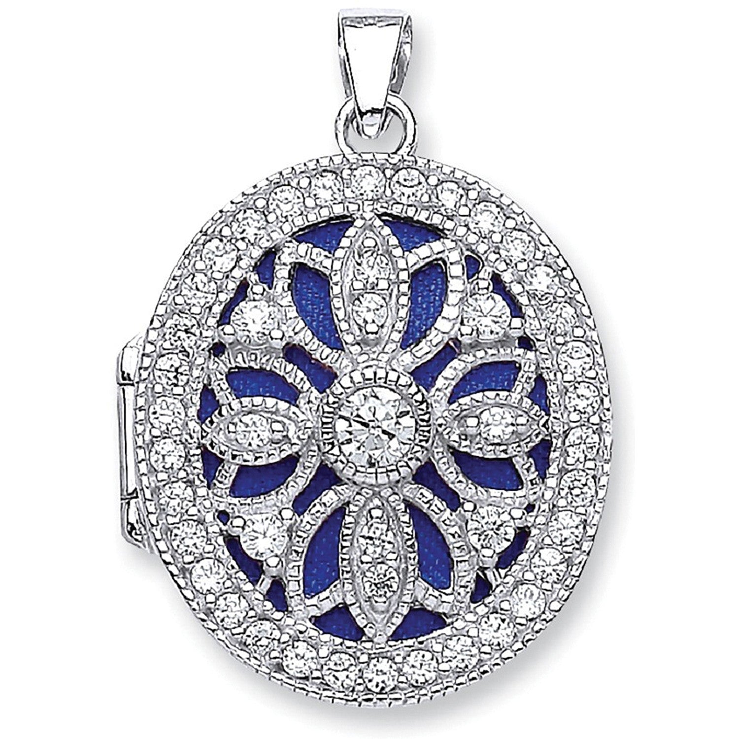 Silver Oval Cz Locket