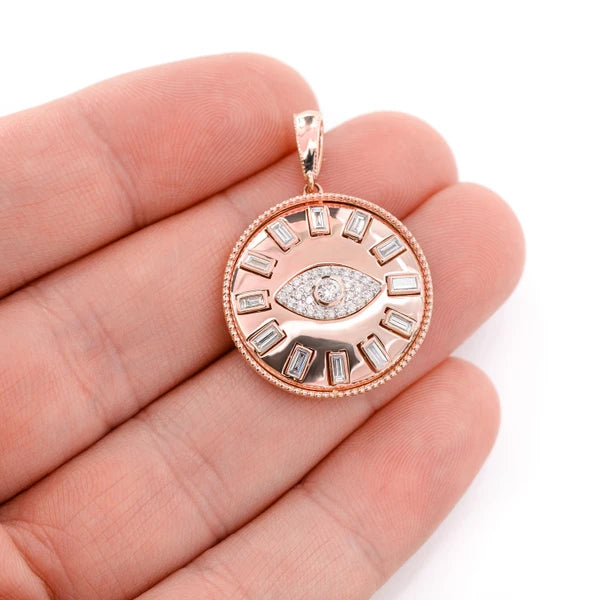 Erkals Jewellers Evil Eye Baguette Medallion Pendant 18K Gold 0.80ctw