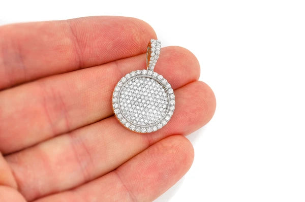 Pendentif médaillon circulaire en diamant de 2,00 ct en or massif 14 carats