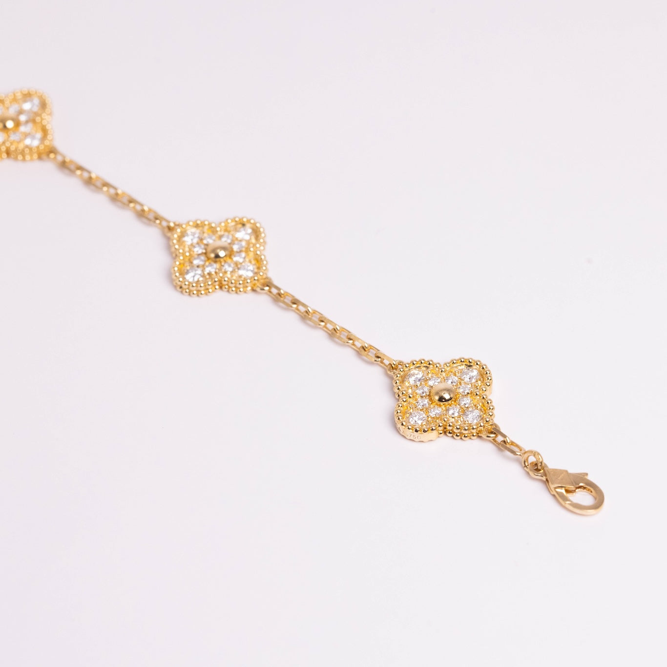 Van Cleef & Arpels Vintage Alhambra Bracelet 5 Motifs Full Diamonds 18K Yellow Gold