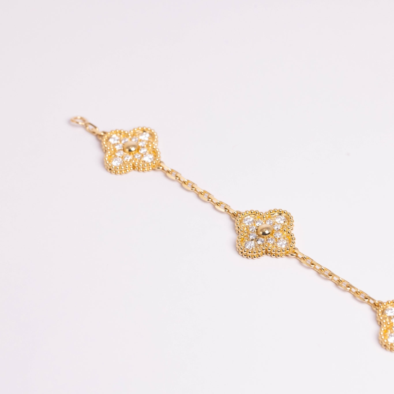 Van Cleef & Arpels Vintage Alhambra Bracelet 5 Motifs Full Diamonds 18K Yellow Gold