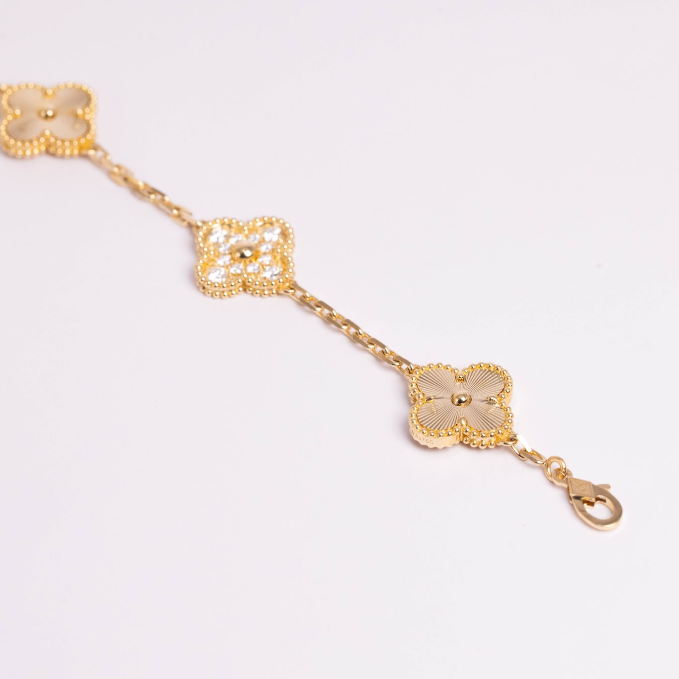 Van Cleef & Arpels Vintage Alhambra Bracelet 5 Motifs Diamonds 18K Yellow Gold