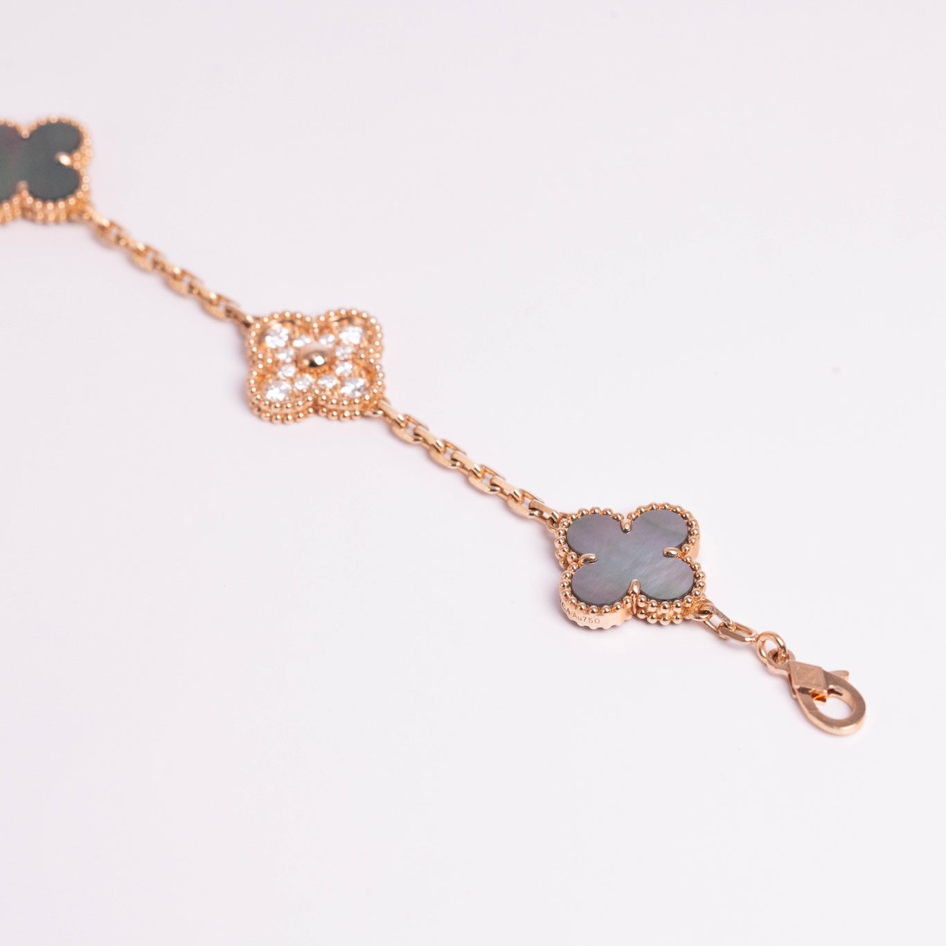 Van Cleef & Arpels Vintage Alhambra Bracelet 5 Motifs Diamond Mother-Of-Pearl 18K Rose Gold