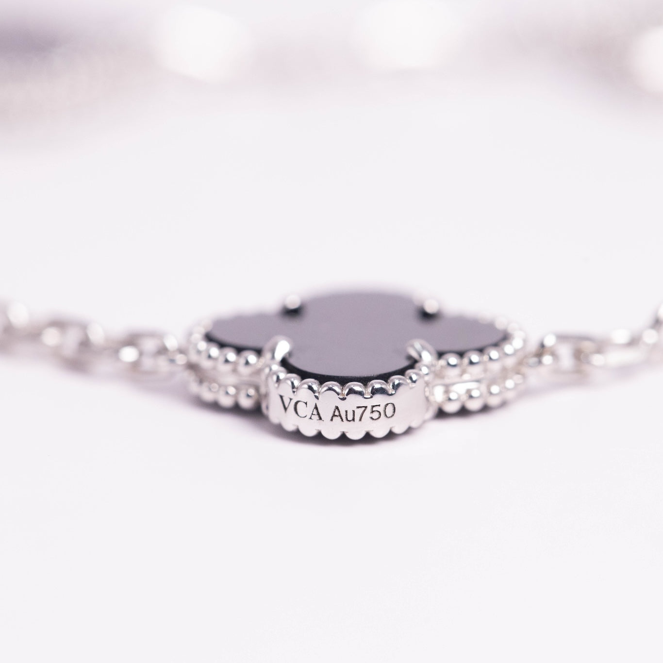 Van Cleef & Arpels Vintage Alhambra Bracelet 5 Motifs Diamonds Onyx 18K White Gold