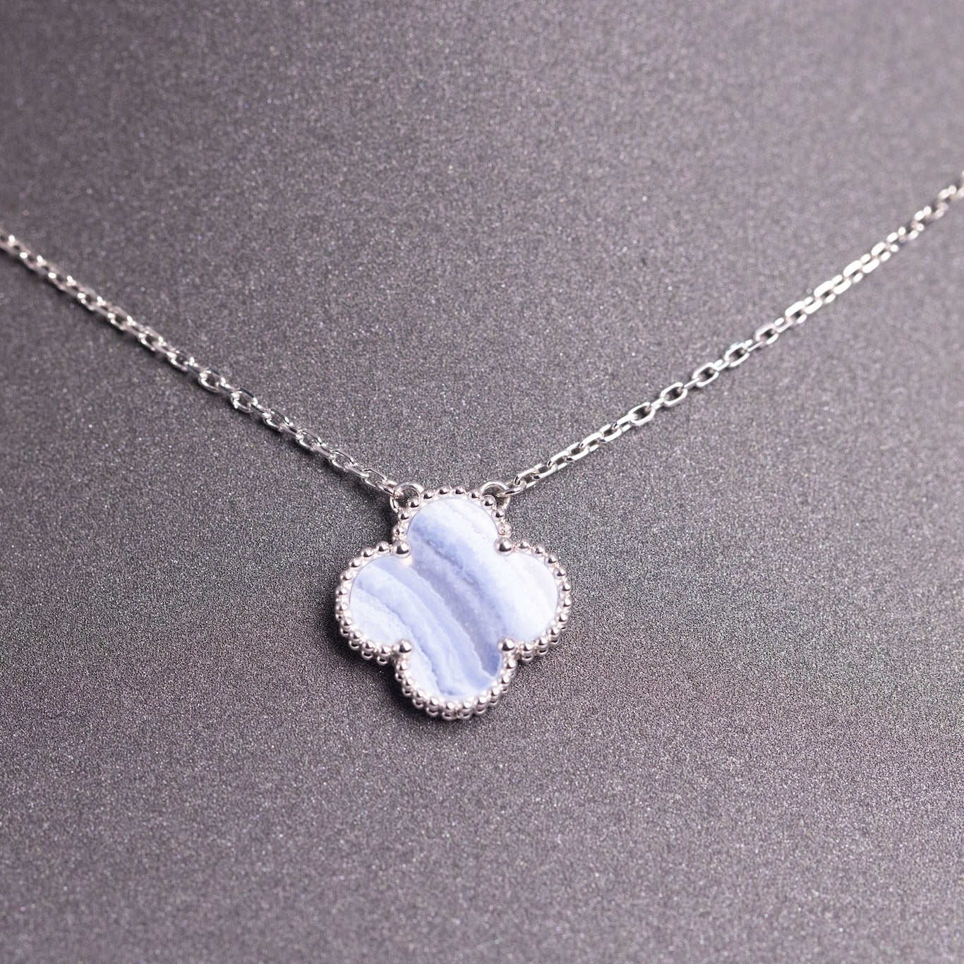 Van Cleef & Arpels Vintage Alhambra Pendant Chalcedony 18K White Gold