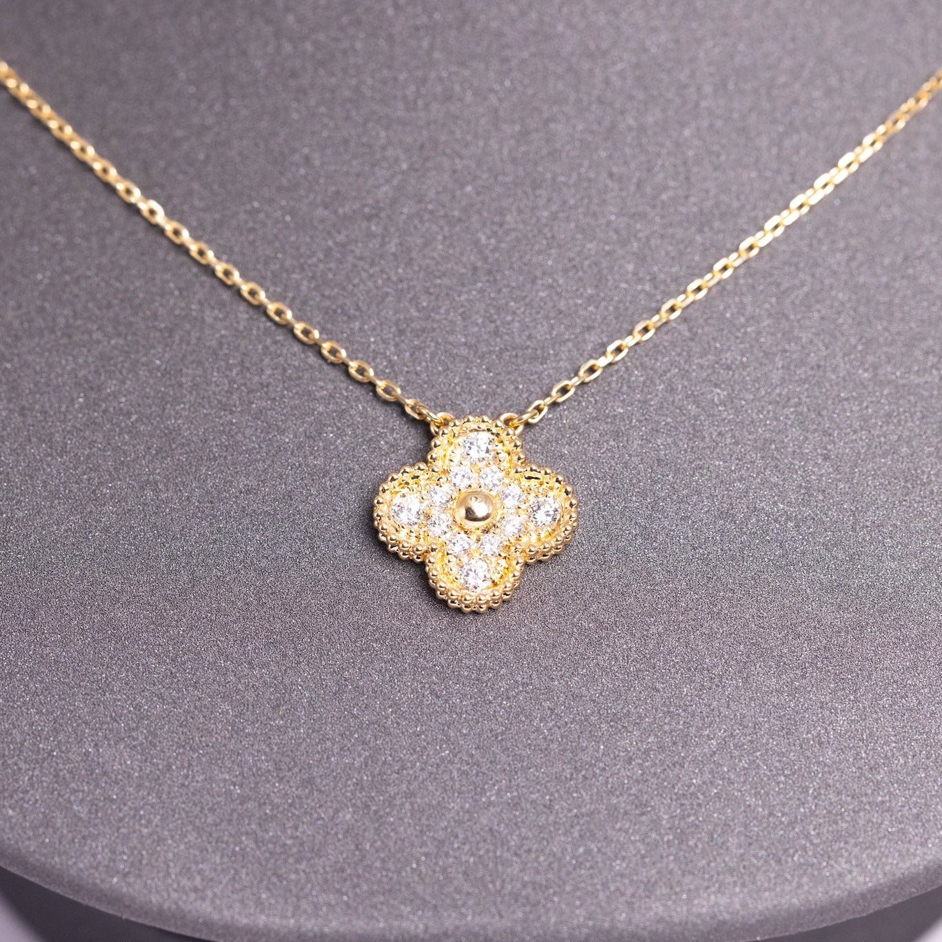Van Cleef & Arpels Vintage Alhambra Pendant Full Diamonds 18K Yellow Gold